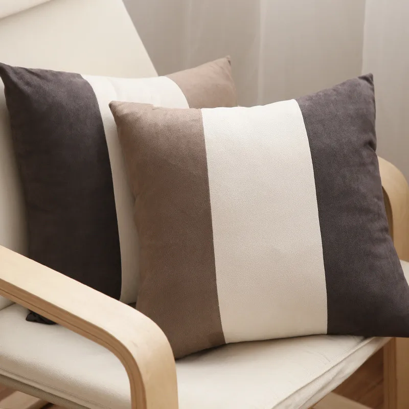 

Soft Geometric Decorative Suede Fabric Cushion Coffee Grey Printed Sofa Throw Pillow Car Chair Home Decor Pillow Case