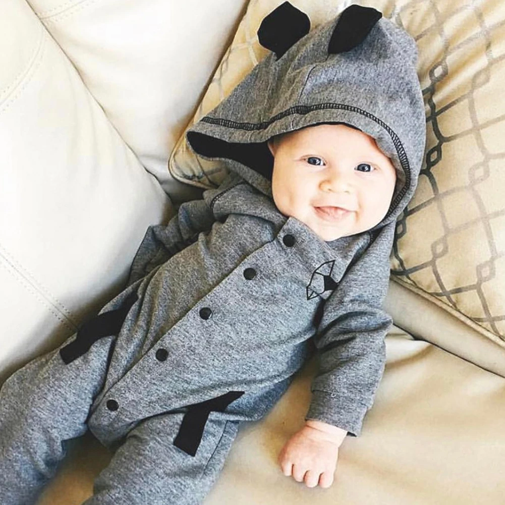 Jumpsuit Hooded Romper Fox Tail Pattern Autumn Long Sleeve Baby Infant