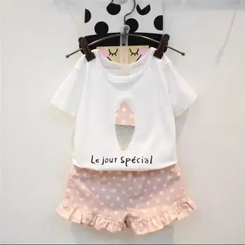 

2018 New Summer Korean Multi-color Style Girls Set Casual Short-sleeved Cotton t-shirt Tops Shorts Set Female Baby Two-piece