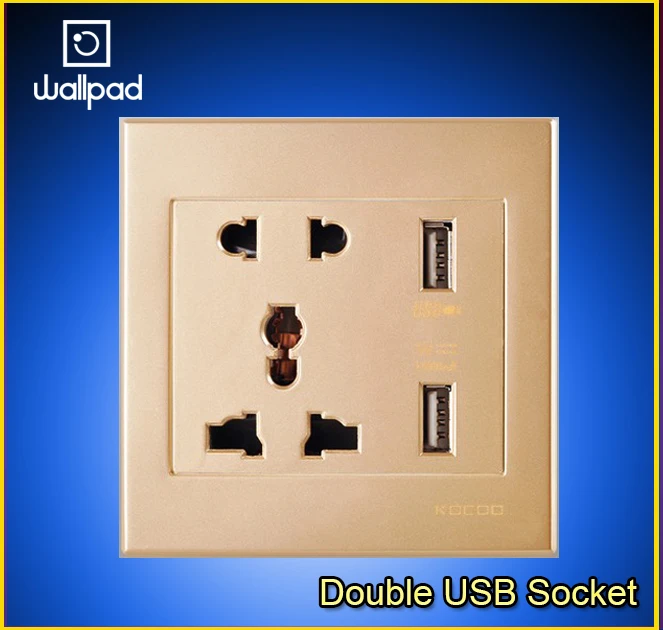 110 250V Classic Gold Double USB Wall Socket Multifunctional Wall