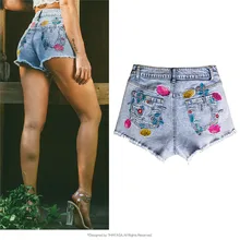 Джинсовые брюки Модные женские с высокой талией, с вышивкой, эластичные короткие джинсы летние популярные сексуальные обтягивающие потертые джинсовый, синие джинсы