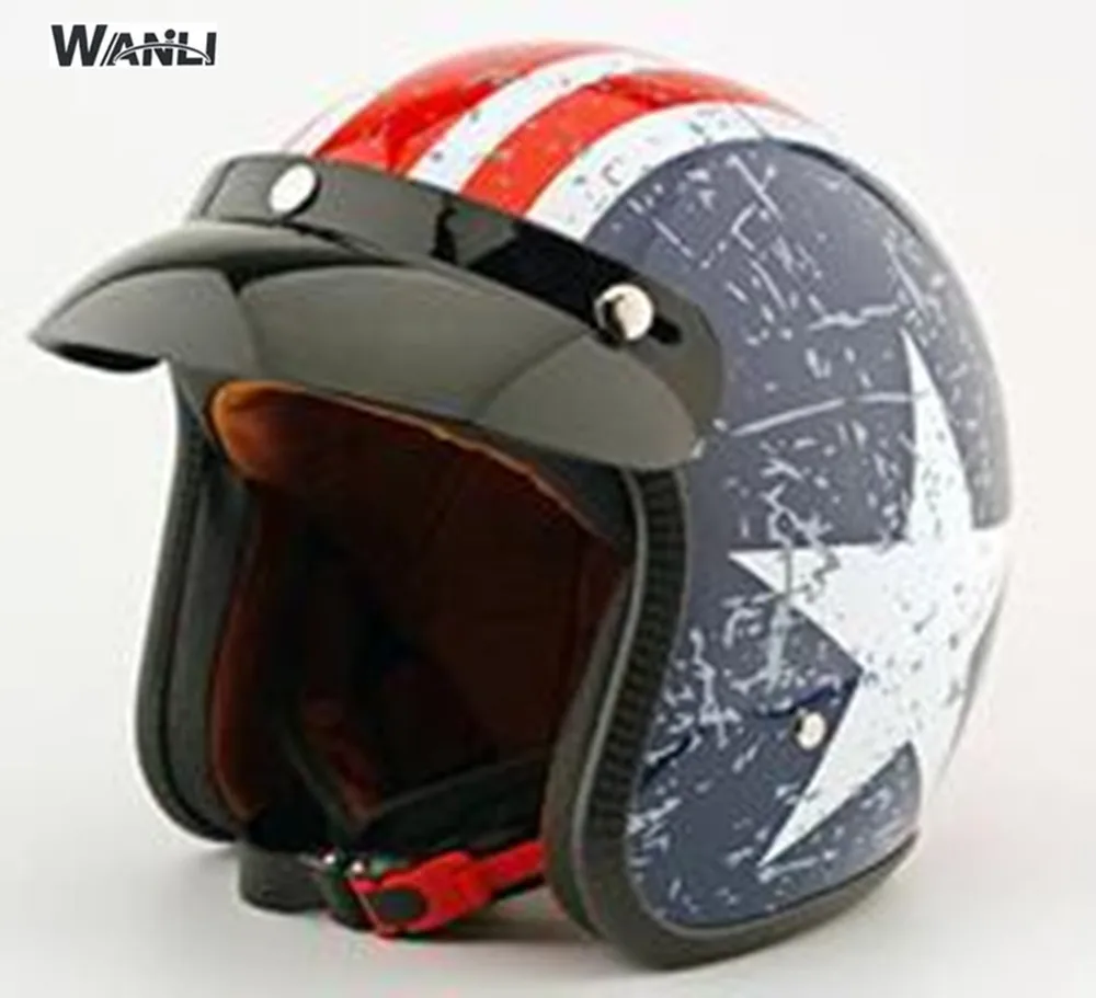 WANLI Brands Motorcycle helmet jet Vintage helmet Open face retro 3/4 half helmet casco capacete Retro Motocross Motorcycle - Цвет: Captain America