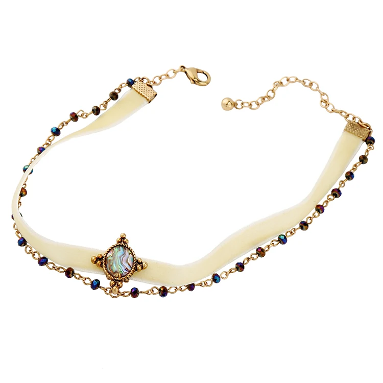

Women court luxury multi-tiered ribbon Crystal gems necklace