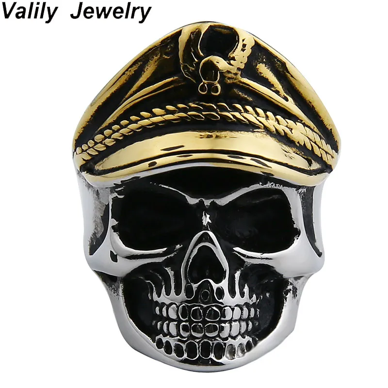 

Valily Cool Men Army Officer Eagle Cap ring Men Punk Skull Ring Stainless steel Biker Ring for Men bague bijoux Drop Shipping