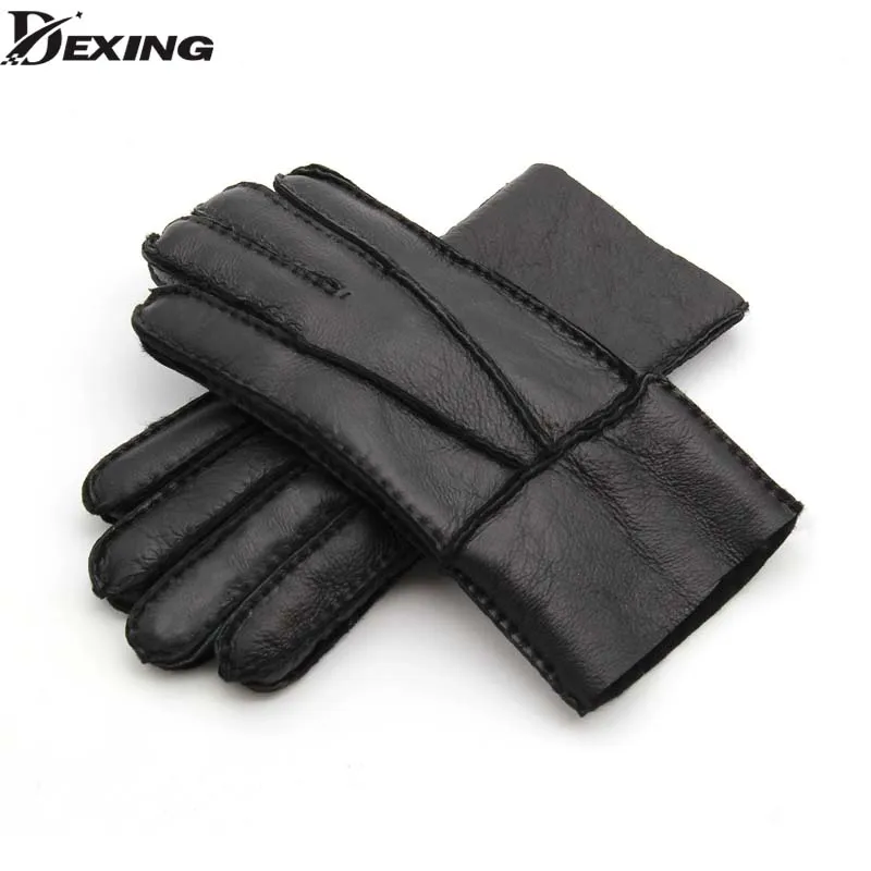 

Winter Gloves Men 100% Real Leather mitten Sheepskin cashmere Fur Warm Gloves Full Finger Genuine Thicken Winter Men gloves