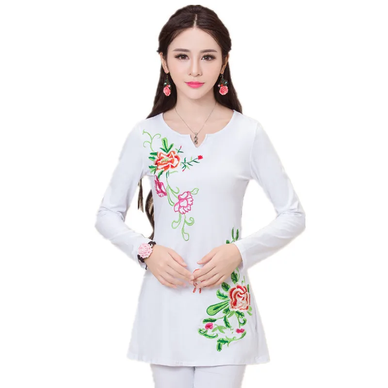 Женская Винтажная футболка с вышивкой х/б|tees women|ladies t shirttop tees |