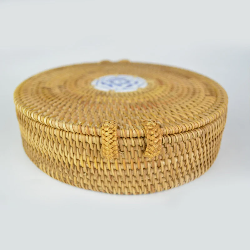 Women Straw Bag Circle Summer Female Beach Bag Porcelain Design Travel Lady Handbag Rattan Tote Knitted Hand Bag Handmade SS3014 (3)