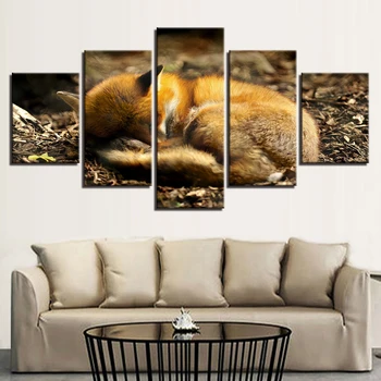 

5 Piece Forest Animal Poster Modern Home Wall Decor Canvas Sleeping Fox Pictures Art HD Print Painting On Canvas For Living Room