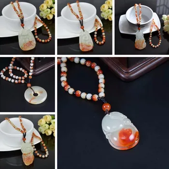 

High Quality Unique Natural Chalcedony Carved Buddha Lucky Amulet Pendant Necklace For Women Men Boutique Sweater Chain Jewelry