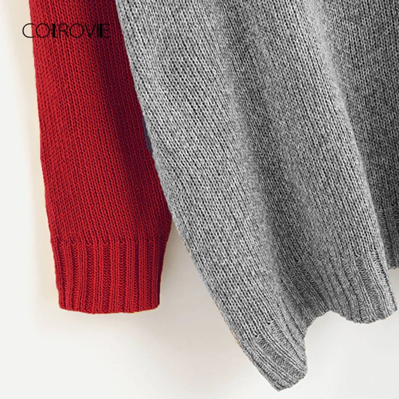 COLROVIE Colorblock Workwear Longline Women Sweater 2018 Autumn Sexy Female Pullovers Jumper Highstreet Casual Lady Sweaters
