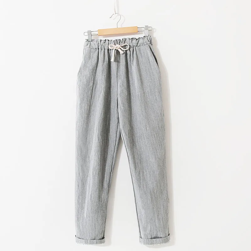 Obrix Loose Light Cotton Casual Style Female Pants Streetwear Sporty Regular Drawstring Elastic Waist Trousers For Everyday Wear - Цвет: Light Gray