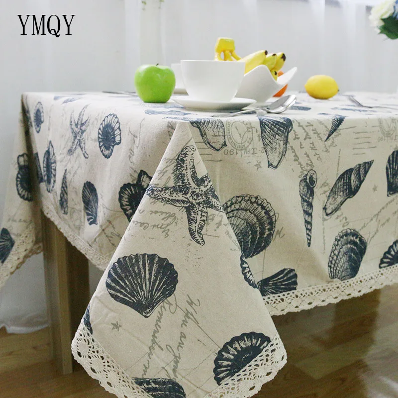 YMQY 2018 Europe Style Linen Cotton Table Cloth Lace Tablecloths Sea Shells Cover Towel for Picnic ROMORUS Hot Sale Home Decor | Дом и сад