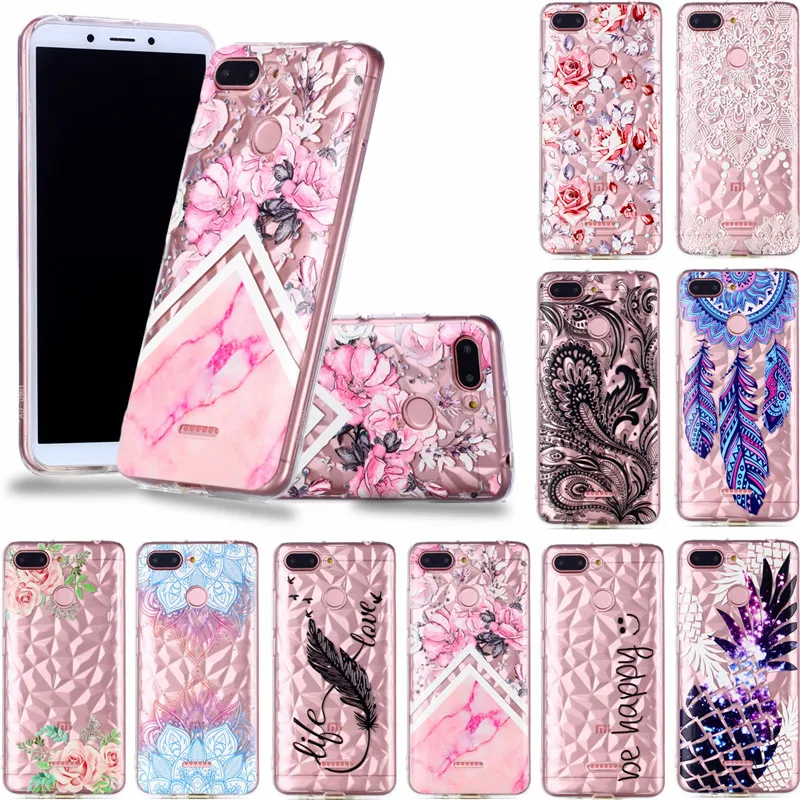 

For Xiaomi Redmi 6A Case Silicon Redmi6 Phone Cases 3D Soft Cute Flower Marble Transparent Cover on For Xiomi Redmi 6 A Redmi6A