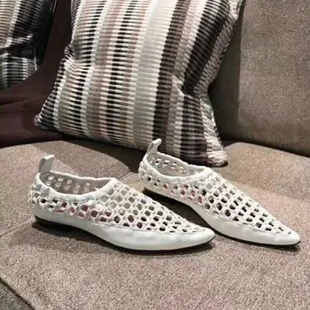 

Cut outs Gladiator Sandals Women Sexy Summer Low Heels Pointed Toe White Shoes Woman Real Leather High Quality Brand Hole shoes