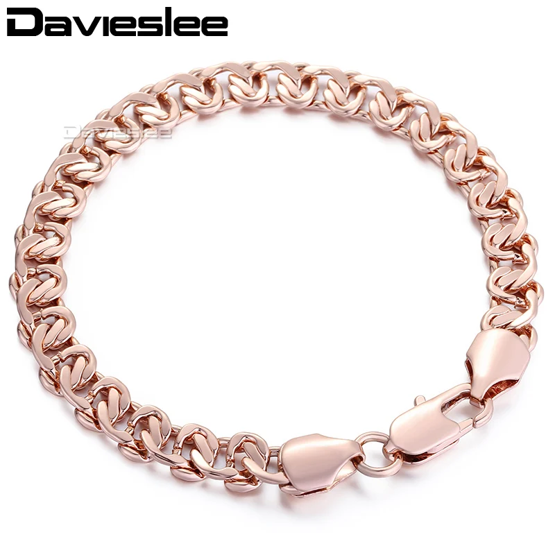 Davieslee женские браслет-цепочка 585 цвет: желтый, белый Rose Gold Filled Снаряженная Кубинский Улитка Ссылка 8 мм 18 см-25 см lgb271