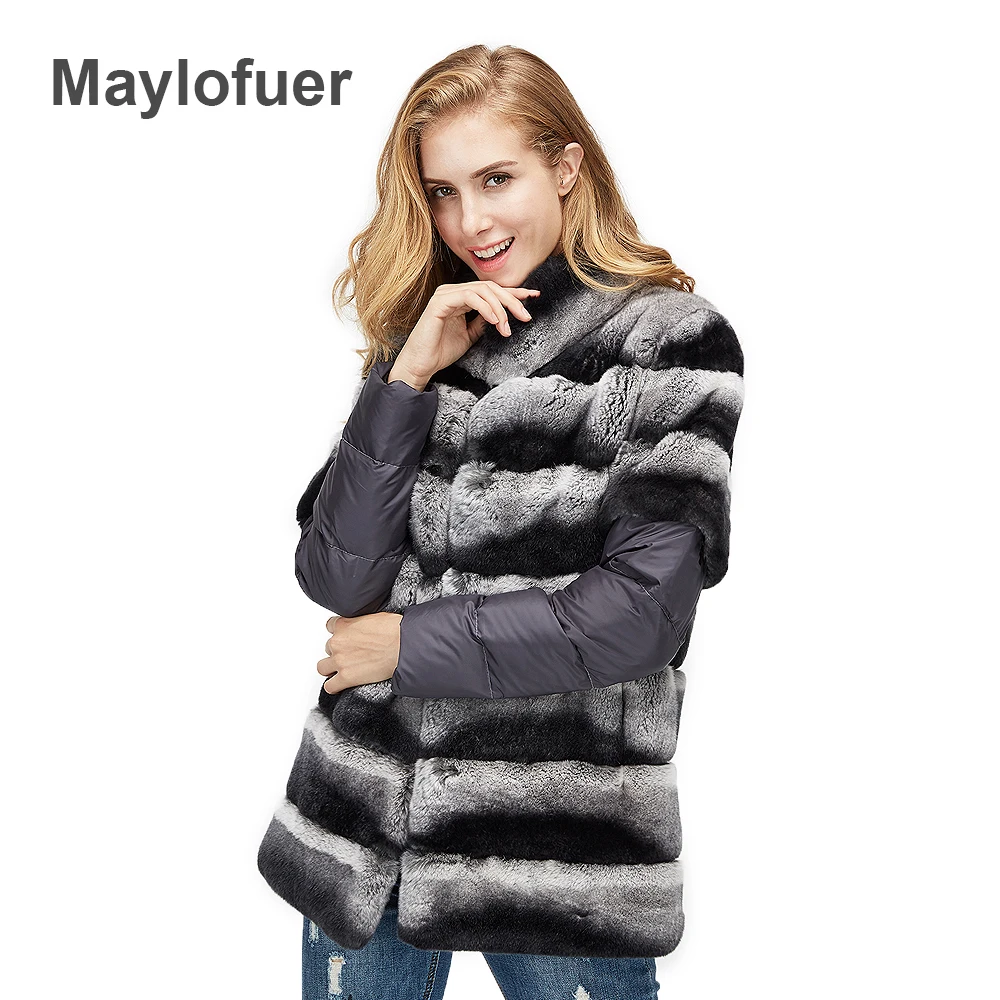 Maylofuer женский натуральный настоящий мех кролика пальто съемные пуховые рукава