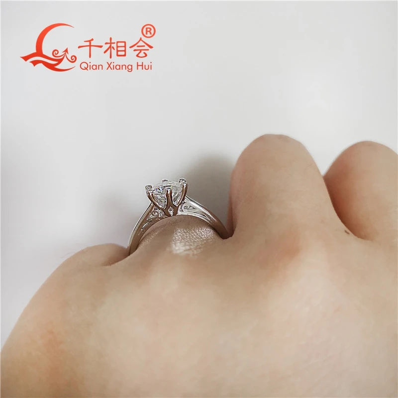 Классическое 925 пробы Серебряное кольцо с 1ct 6,5 мм круглой огранкой df цвет Муассанит Свадебные ювелирные изделия кольца для помолвки