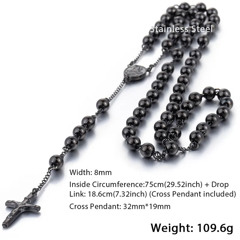 Длинные Четки Ожерелье для мужчин женщин из нержавеющей стали бисера Кулон в виде креста на цепочке женские мужские подарок ювелирные изделия KN434 - Окраска металла: KN377