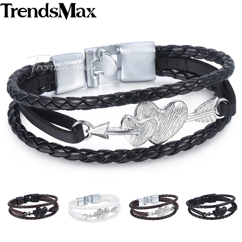 

Dropshipping Women's Men's Heart Charm Leather Bracelet Braided Rope Chain Leather Bracelets 2018 Jewelry For Men Women KLBM116