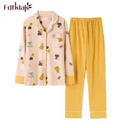 Fdfklak осень зимняя Пижама для женщин длинные рукава мягкие хлопчатобумажные пижамы комплект пижамы pijamas комплекты принтом домашняя одежда