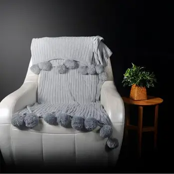 

90*90cm beige/grey/deep blue/pink cotton thread blanket wool ball knit blanket solid color knitted throw sofa cover gift
