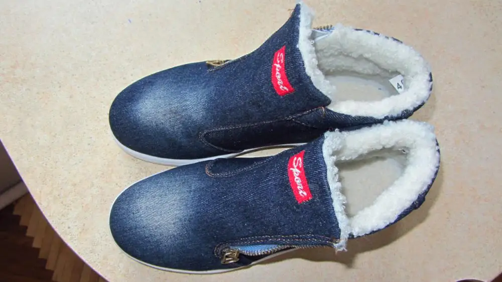 Women Warm Fleeces Classic Round Toe Flat Casual Denim Snow Boots