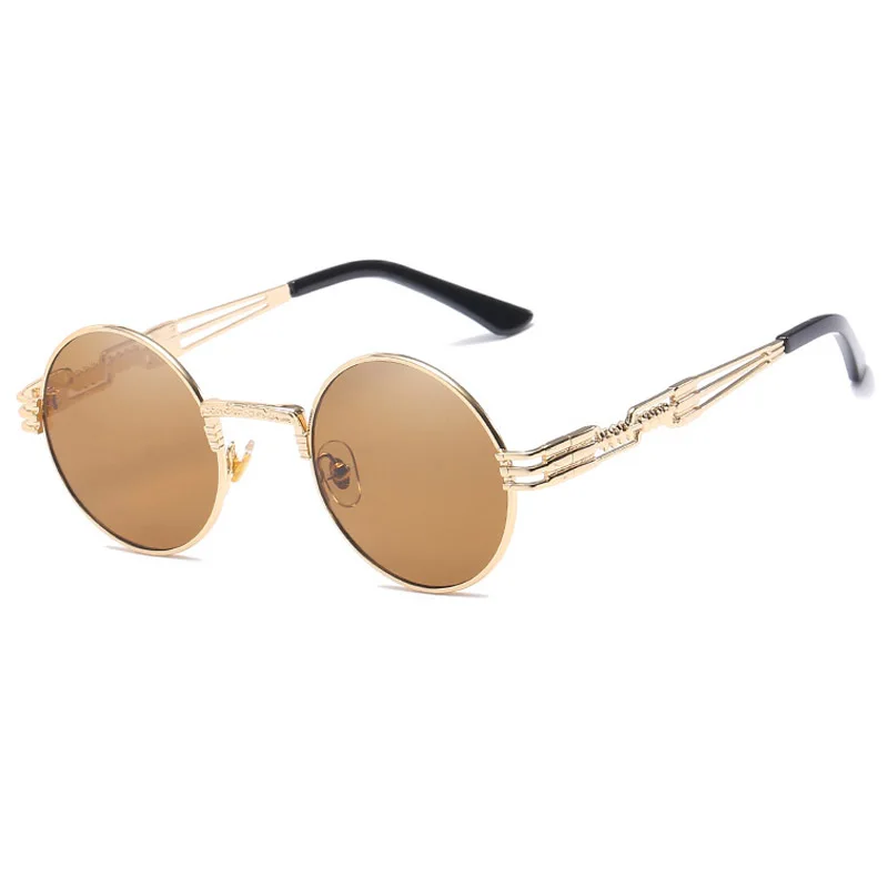 Классические круглые солнцезащитные очки в стиле стимпанк для мужчин и женщин Модные металлические очки фирменный Дизайн Винтажные Солнцезащитные очки высокого качества UV400 - Цвет линз: 09