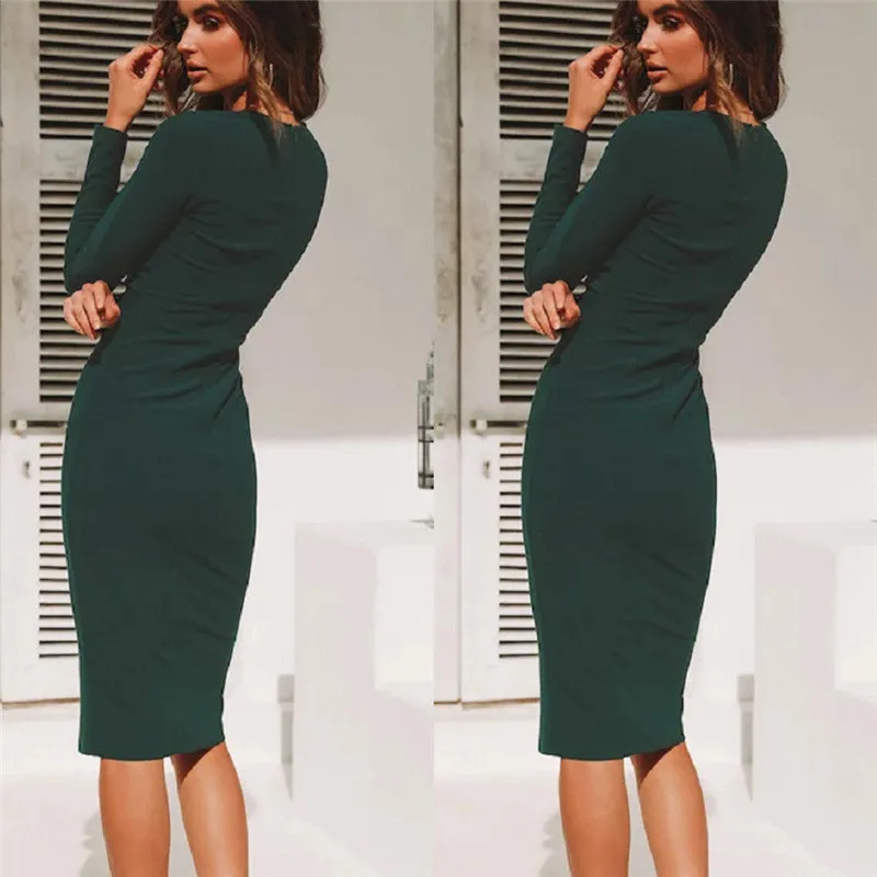 

Women Spring Summer Autumn Clothes Deep V-neck Long Sleeve Casual Bodycon Solid Slim Regular Size Pullover Polyester