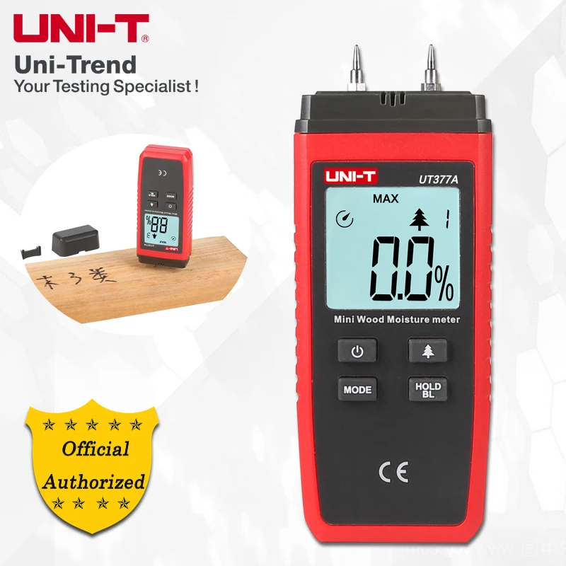 

UNI-T UT377A Wood Moisture Meter; wood moisture meter, Low battery indication, Data hold, Max/Min, LCD Backlight