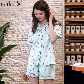 

Fdfklak Sexy Ladies Silk Satin Pajama Set Pyjama Set Short Sleeve Pijama Sets Sleepwear Summer Home Wear Sleepwear For Women
