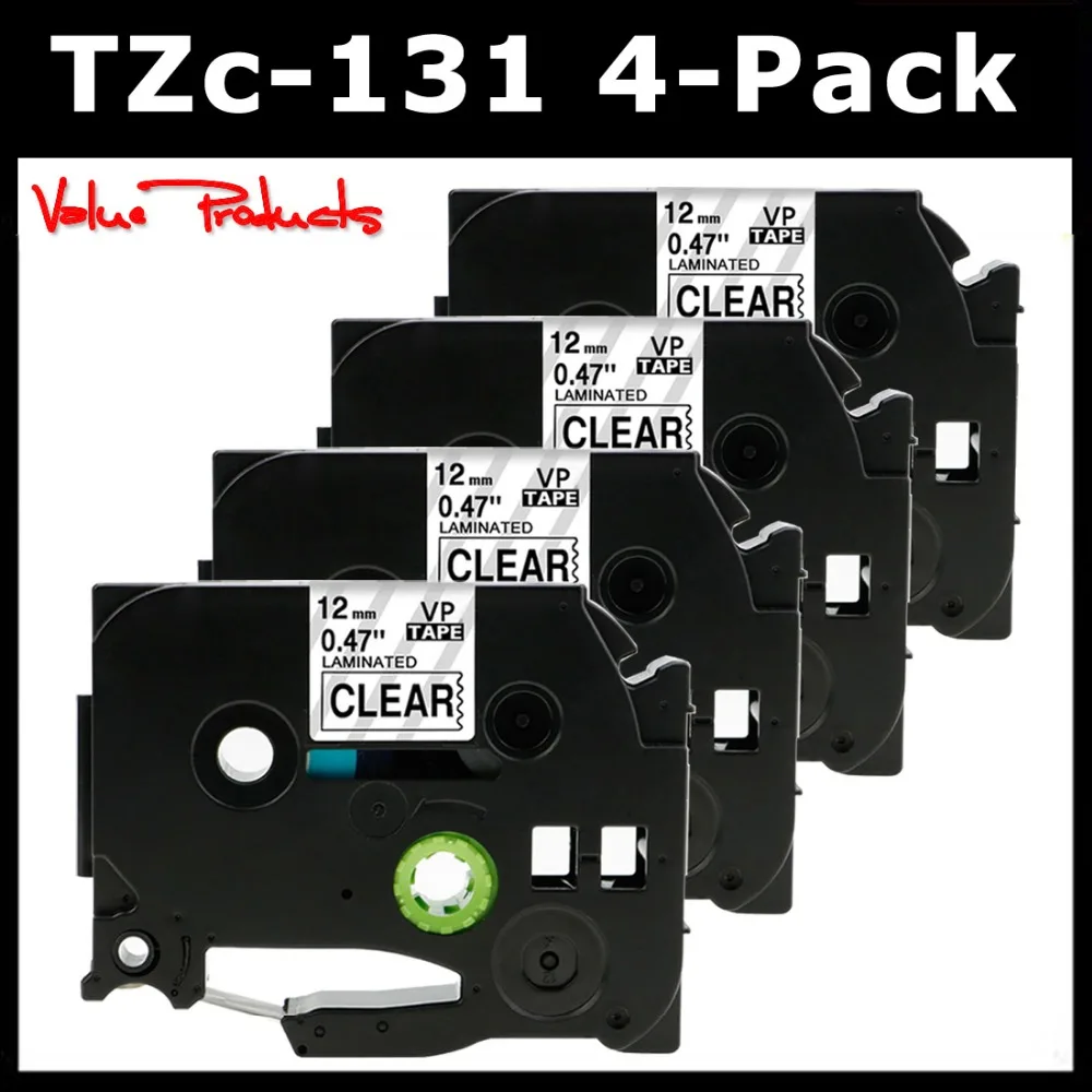 

For TZe-131 TZe 131 Label Tape 12mm Black on Clear for Brother p-touch PTH110 / PT-D200 / PTD600 / Pt-d400 Label Marker,4-Pack