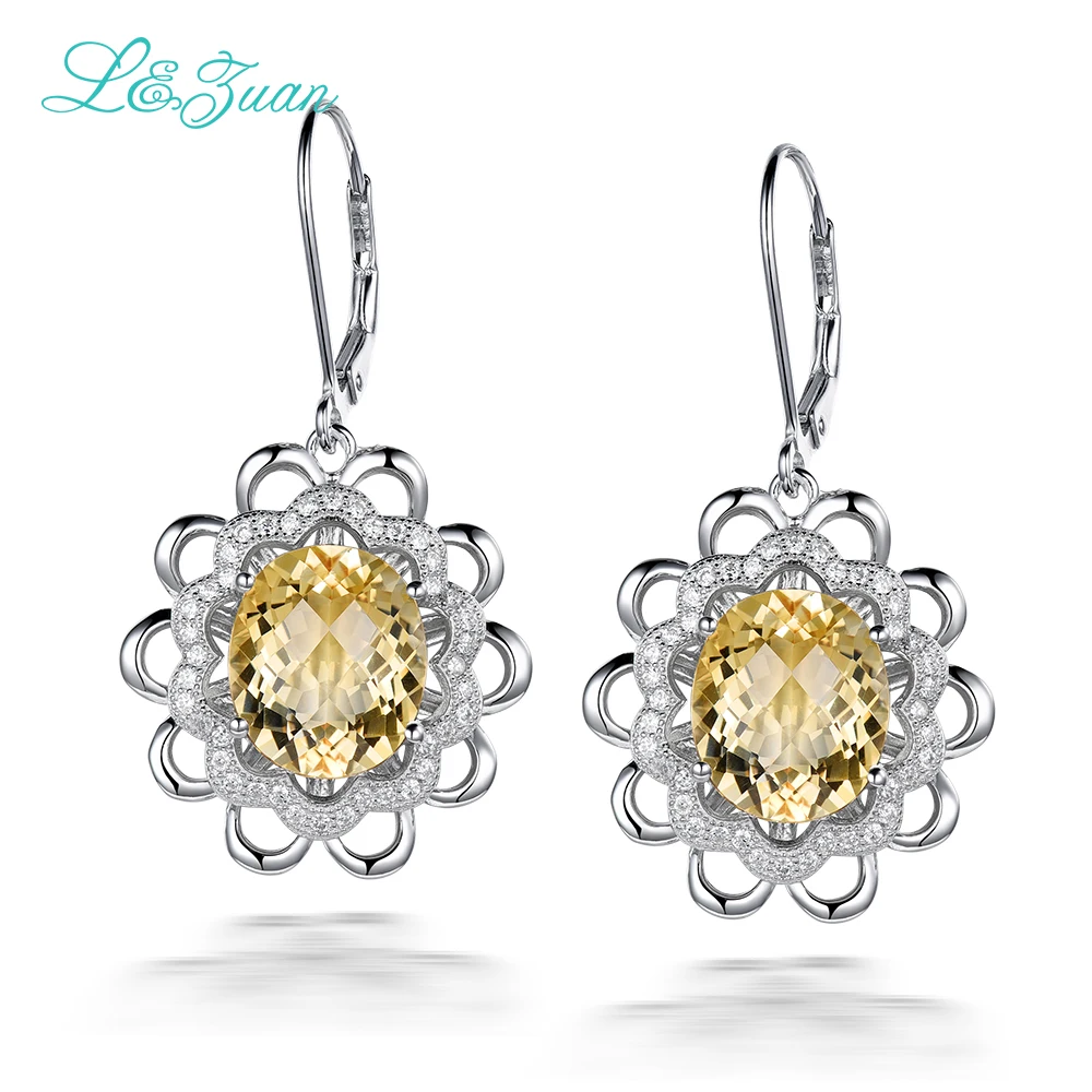 

L&zuan Wedding Anniversary Earrings For Women 7.38ct Drop Earring Citrine Real 925 Sterling Silver Luxury Jewelry E0068-W05