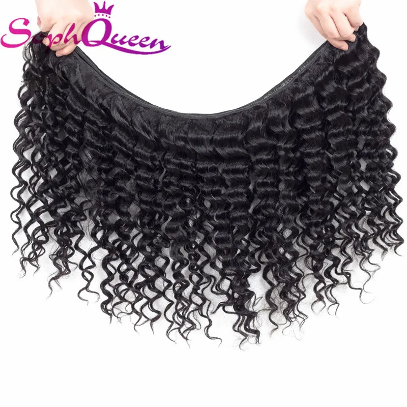 Soph Queen Deep Wave Bundles With Frontal Malaysia Hair Weave 3 Bundles With Closure Remy Human Hair Lace Frontal Natural Black