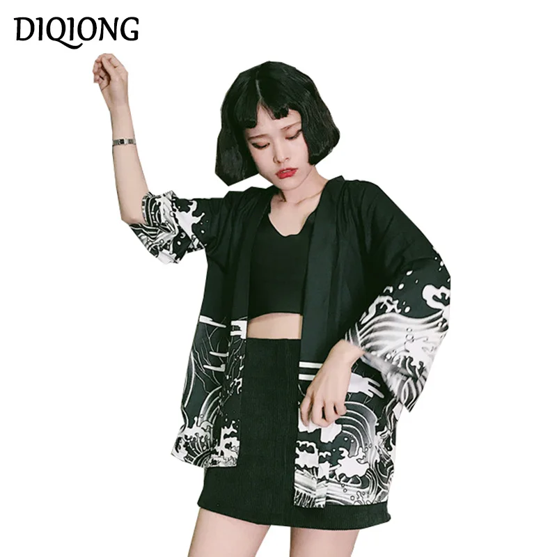 Diqiong Harajuku Новинка Лето Дракон волны печатных шифон Солнцезащитный кардиган