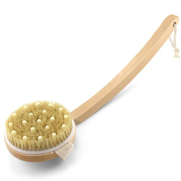 

Detachable Natural Long Wood Bristle Body Brush Massager Back Spa Scrubber wooden brush Body Brush with Bent Wooden Handle