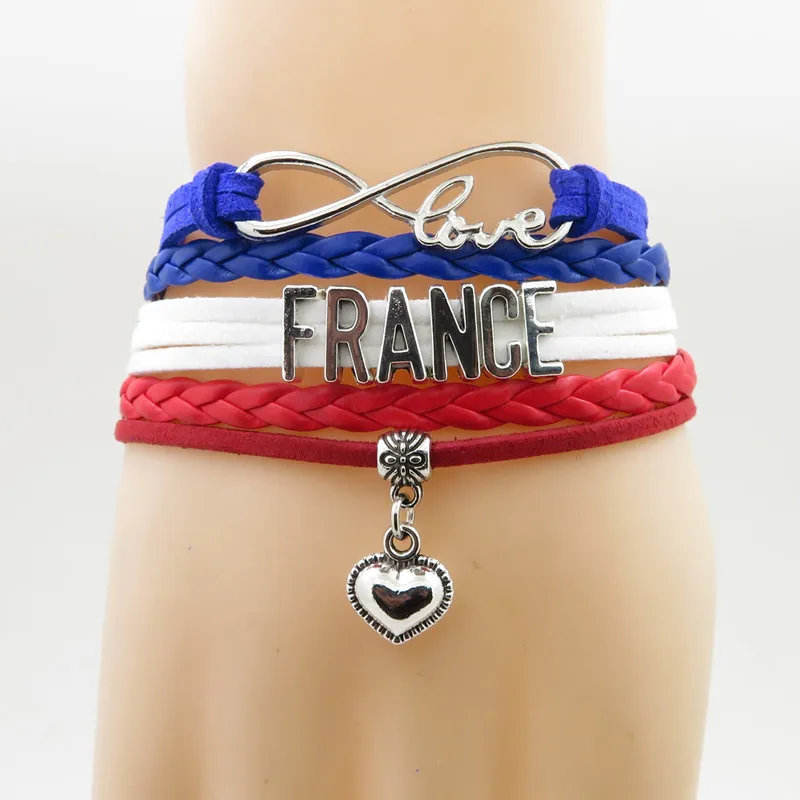 

infinity love France Bracelet heart Charm love my motherland France Flag jewelry bracelets & bangle for woman and man