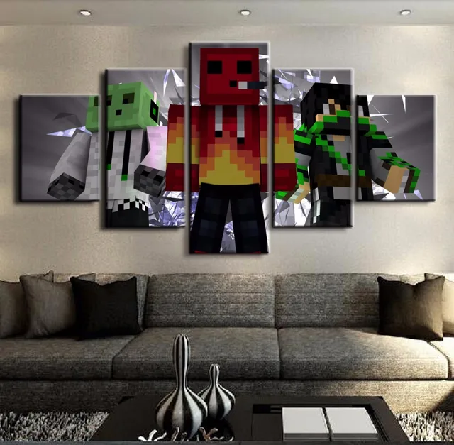 Wall Art Artwork Canvas HD Printed 5 Panel Minecraft Painting Modern Decor Framework Home Wall