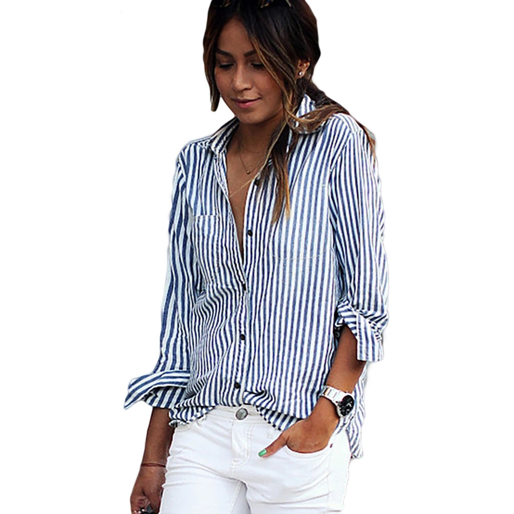 2017 Women Spring Long Sleeve Loose Vertical Striped Shirt Fashion ...