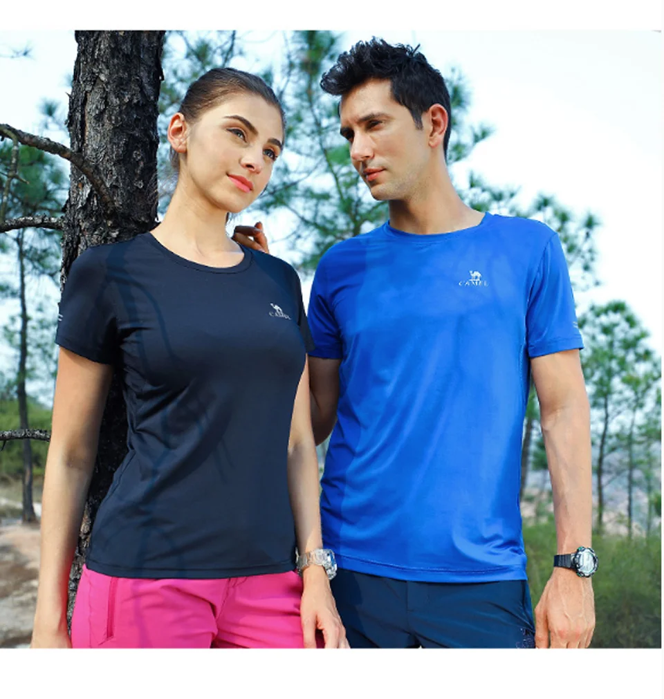 CAMEL мужская женская уличная футболка Летняя с коротким рукавом дышащая быстросохнущая Спортивная Беговая походная Повседневная рубашка топы с круглым вырезом