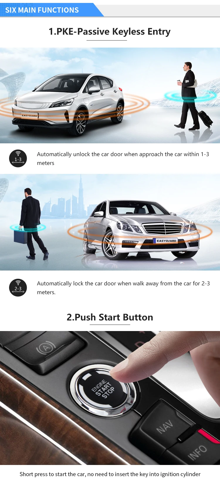 EASYGUARD компания Автосигнализация близость разблокировать замок дистанционный стартер и нажмите кнопка запуска двигат