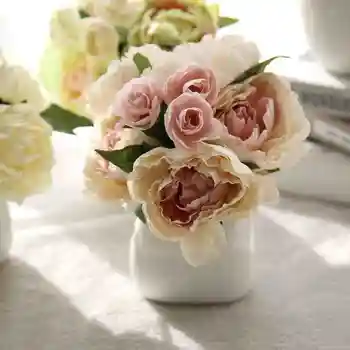 

1bouquet 5 heads Pan wool flower wedding bouquet peony Artificial flowers fall vivid fake wedding flower bridal bouquets decor