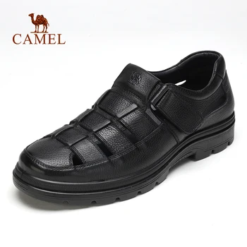 

CAMEL Men's Shoes Hollow Breathable Men Sandals Casual Cushioning Genuine Leather Middle-aged Flexible Cowhide Father Shoes