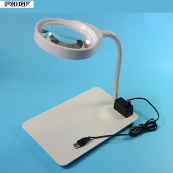 

FGHGF PD-2 White Desktop Magnifier Brightness With LED Light 10X Times Magnifying Glass Table Lamp Nail Lamp Repair Tools