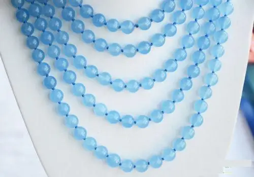 

Fashion gift Long 100 "10mm round blue jades bead necklace>>>girls choker necklace pendant Free shipping