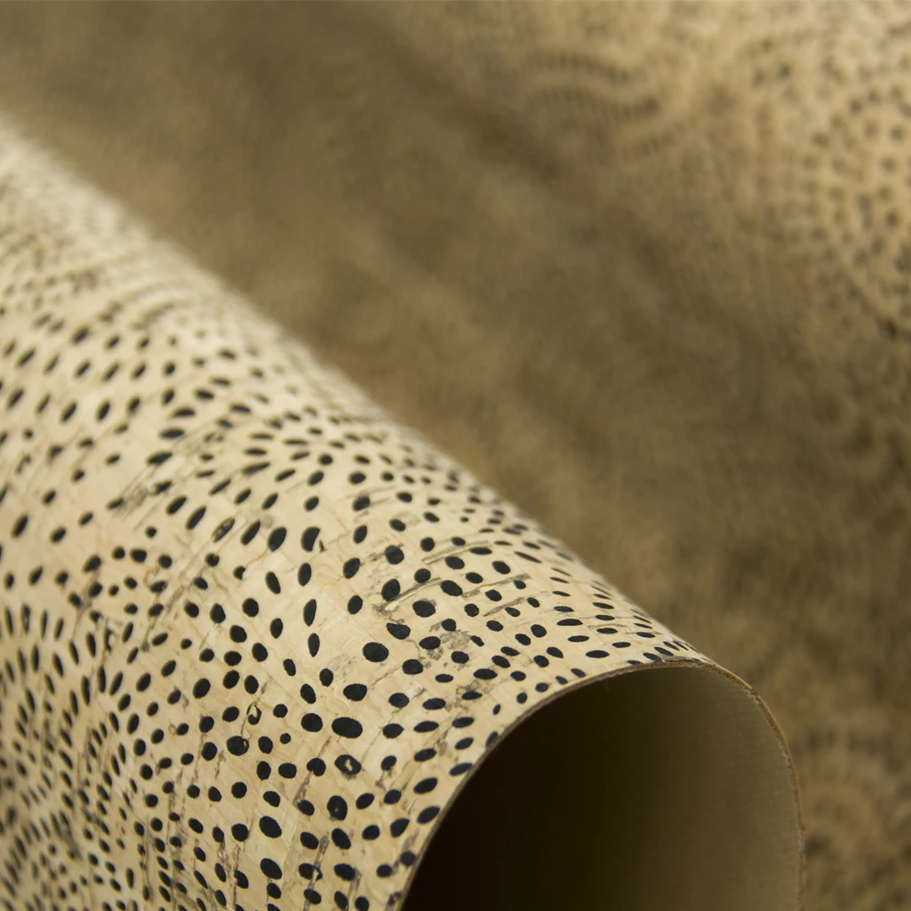 

PORTUGAL cork fabric Asymmetric black drops pattern Cork leather Vegan waterproof Abrasion resistance fabric COF-169