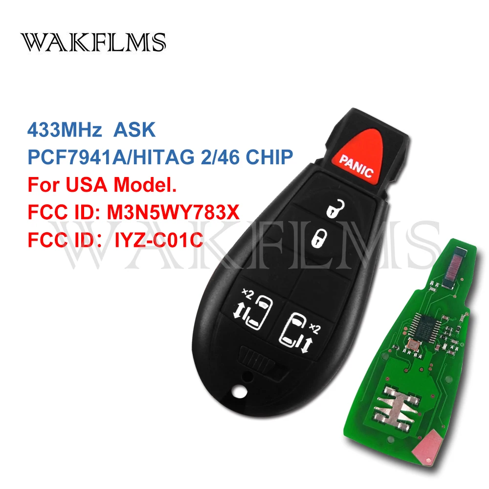 

5 Buttons With Panic 433MHz PCF7941A ID46 Fobik Remote Key For Dodge Grand Caravan With Slider Door Button M3N5WY783X IYZ-C01C