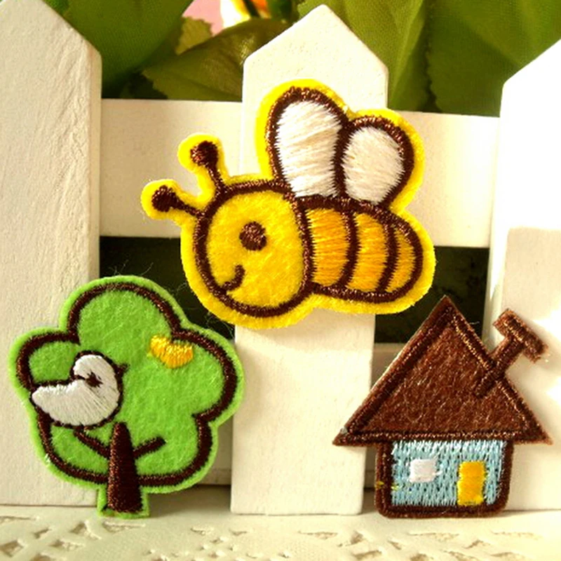 

3Pcs/Lot Bee Tree House Fabric Stickers Sew On Iron On For Bags Clothes Embroidered Patches DIY Handmade Decor Applique