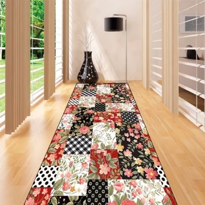 

Else Pacthwork Black Red Vintage Roses 3d Print Non Slip Microfiber Washable Long Runner Mats Floor Mat Rugs Hallway Carpets