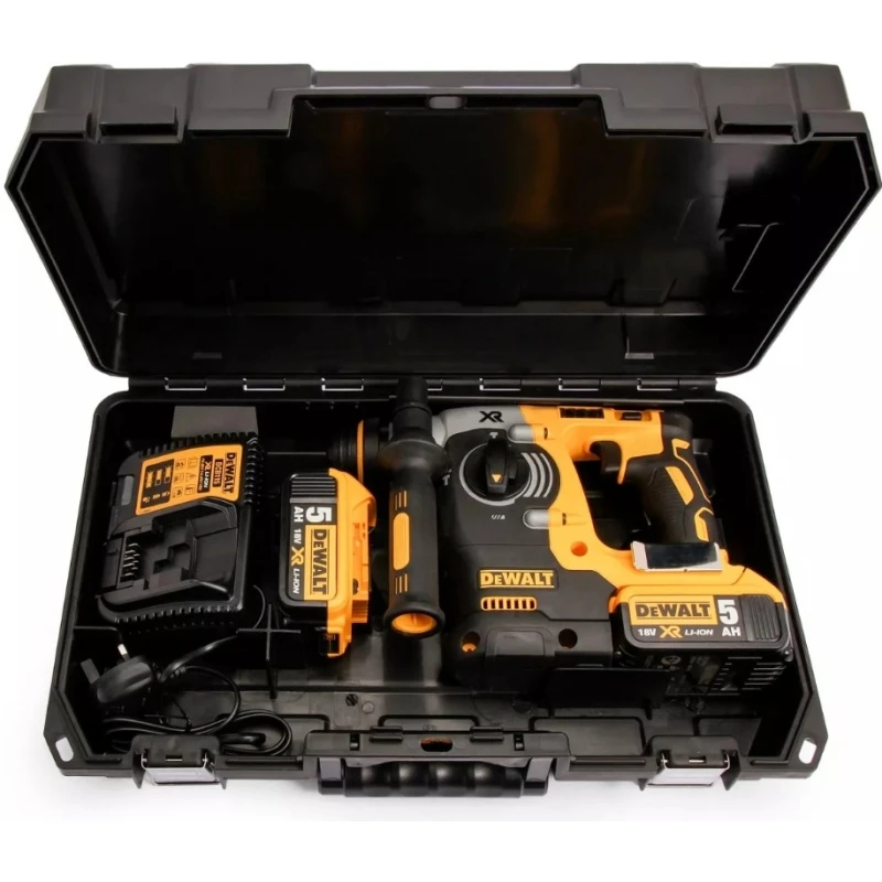 Перфоратор аккумуляторный DeWalt DCH273P2 (18 В, Li-Ion аккумулятор, максимальный диаметр сверления по дереву 26 мм, по металлу 13 мм, по бетону 24 мм, патрон SDS Plus, подсветка рабочей зоны, реверс)
