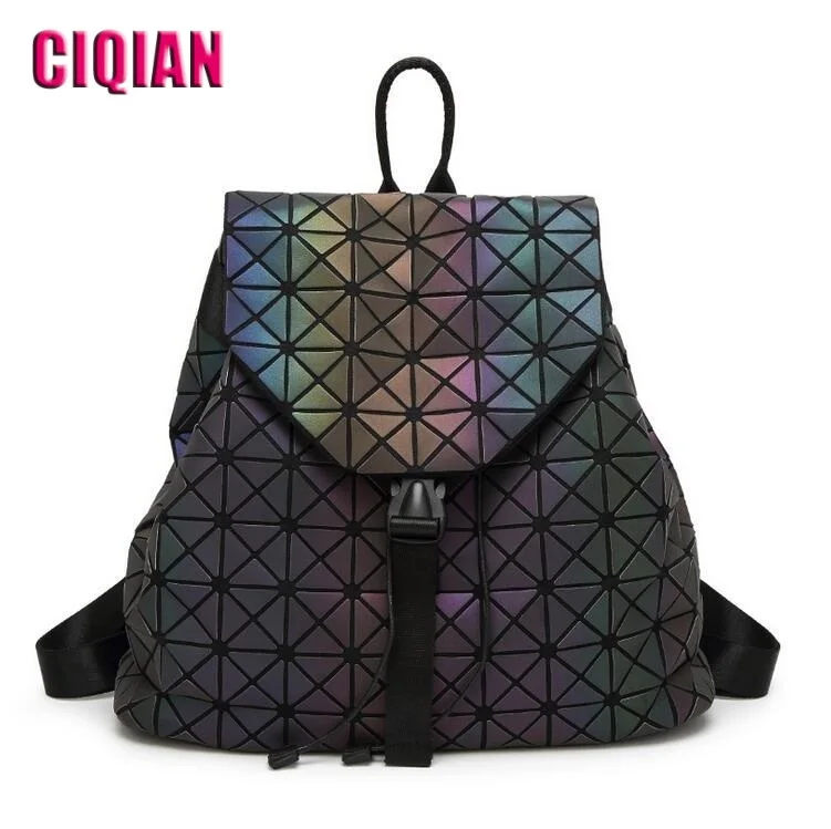 

Hot Luminous bag Backpack Mini Geometric Shoulder Bag Folding Student School backpack For Teenager Girl Hologram Backpack